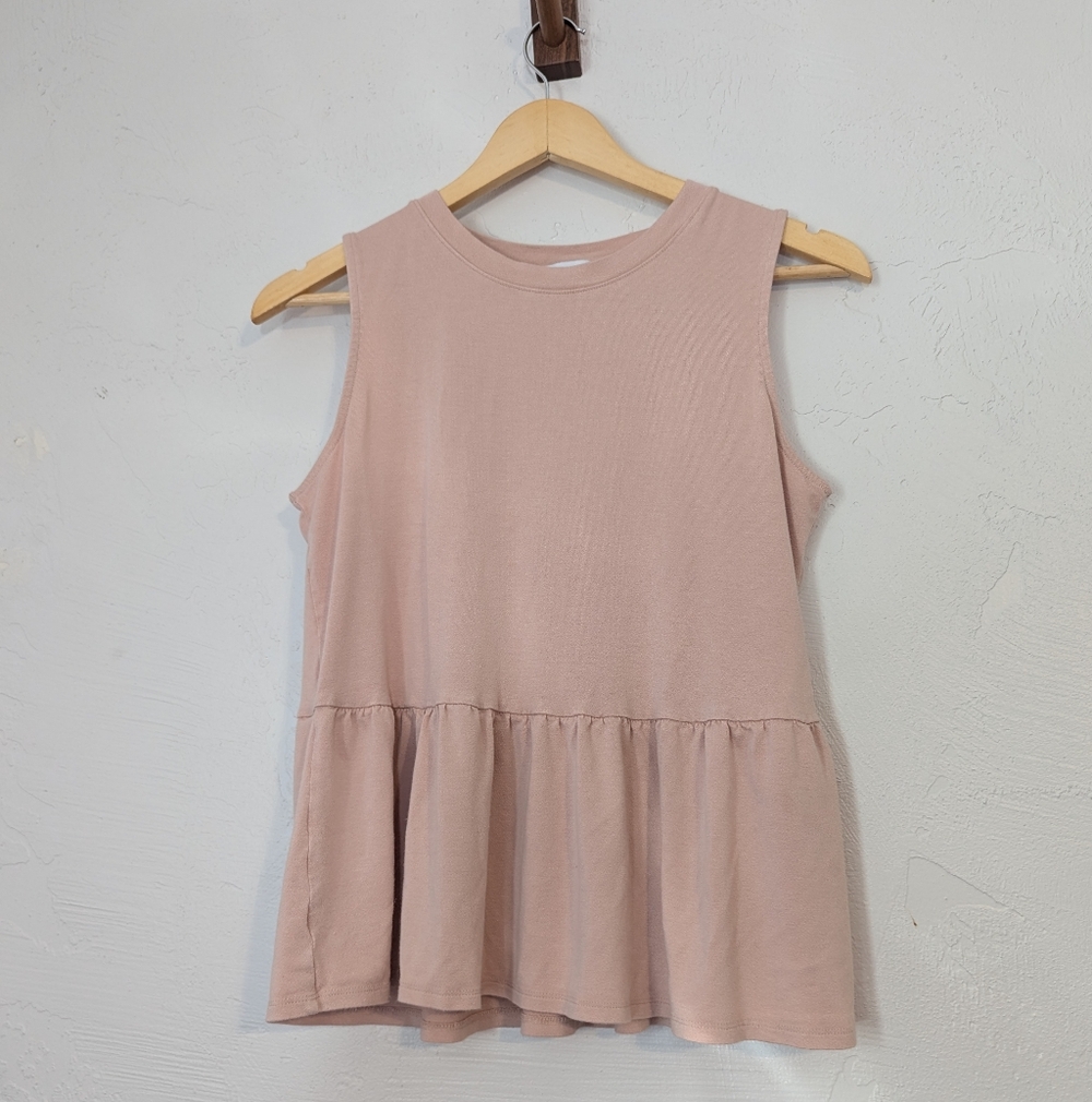 Womens Light Pink Sleeveless Peplum Top Cute Dainty Feminine Coquette Balletcore